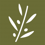 logo frantoio pugliese a corato ramo foglie e olive stilizzate in bianco su fondo verde