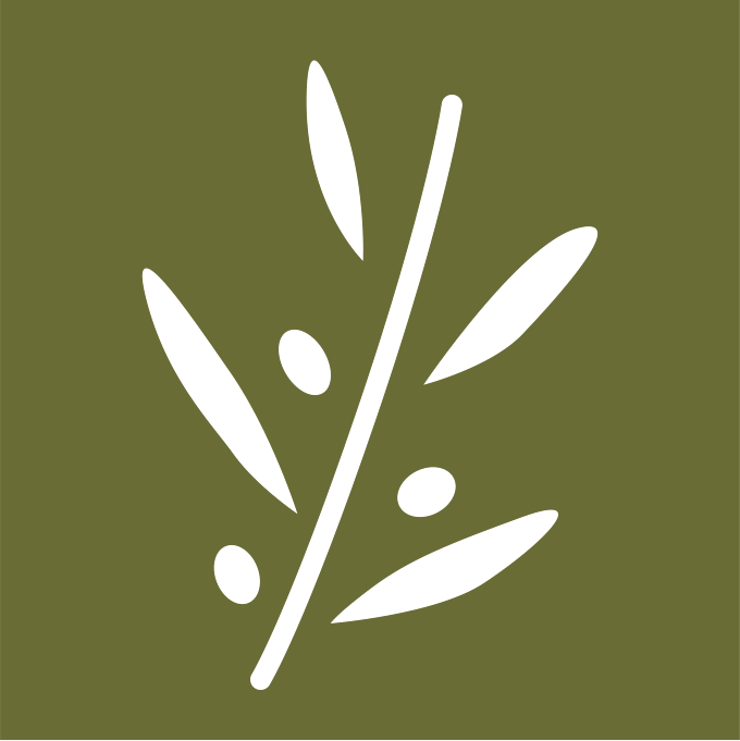 logo frantoio pugliese a corato ramo foglie e olive stilizzate in bianco su fondo verde