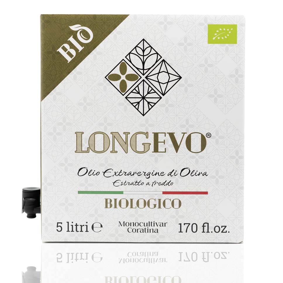immagine della confezione da 5 litri di olio biologico di oliva coratina dal frantoio de palma corato